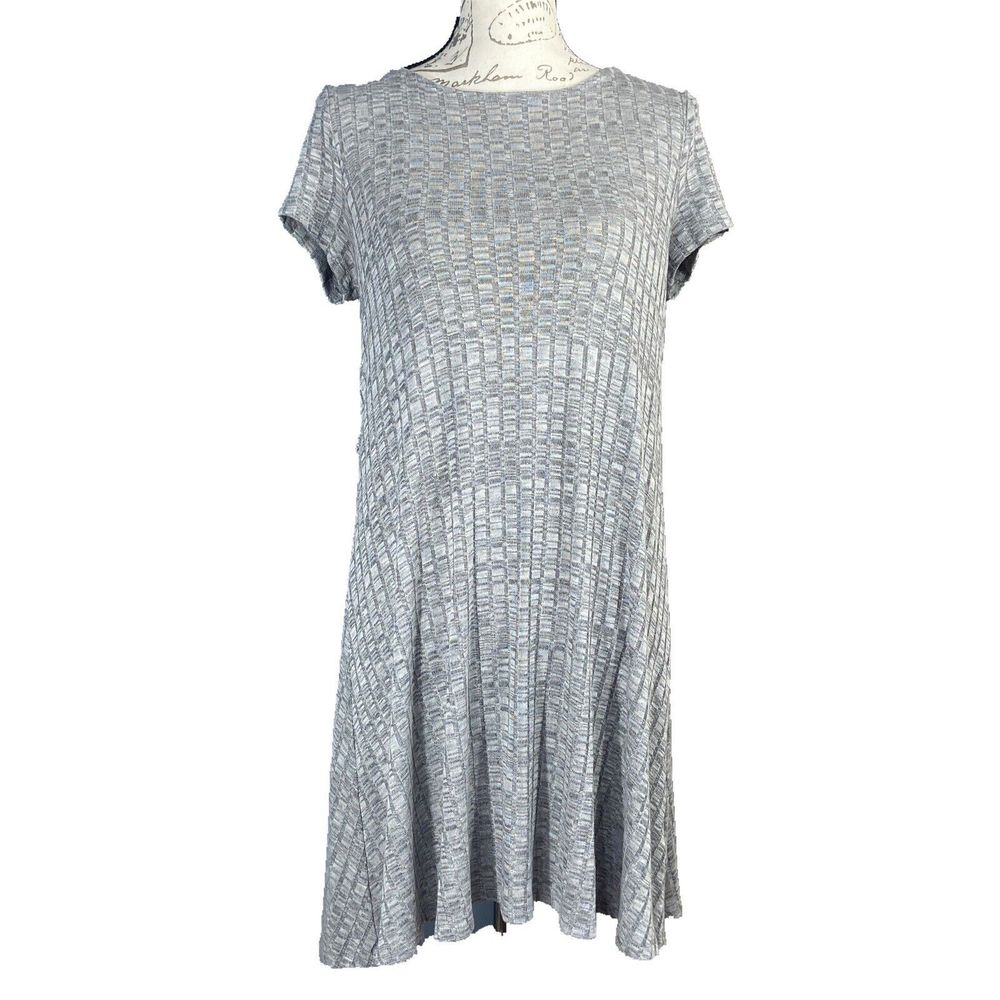 Women Dress Med Gray‎ Lace Up Cutout Ribbed Stretch A-Line Cute Flirty